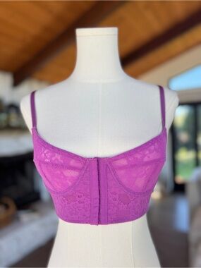 Free People Secret Garden Lace Underwire Longline Corset Bra in Fuchsia